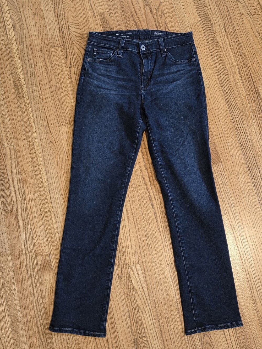 28 AG Straight High Rise Slim Dark Denim